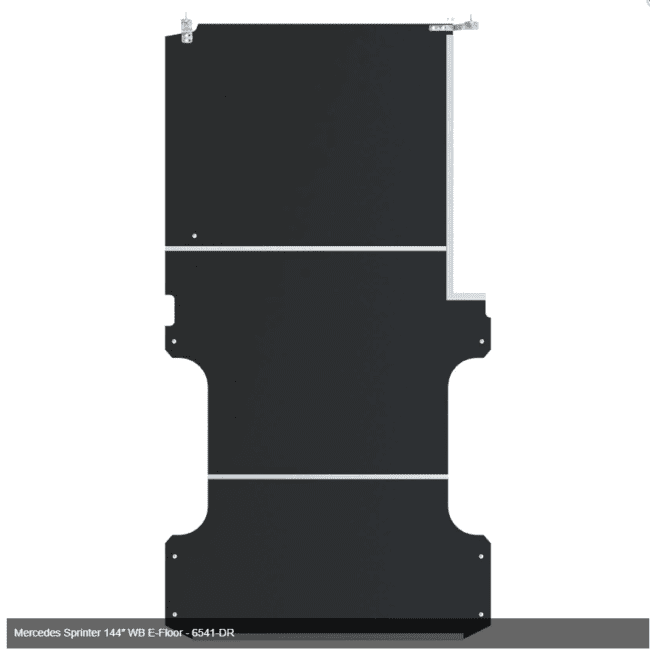 Overhead view of Ranger Design 6541-DR flooring showing the cutout for wheels and doors.