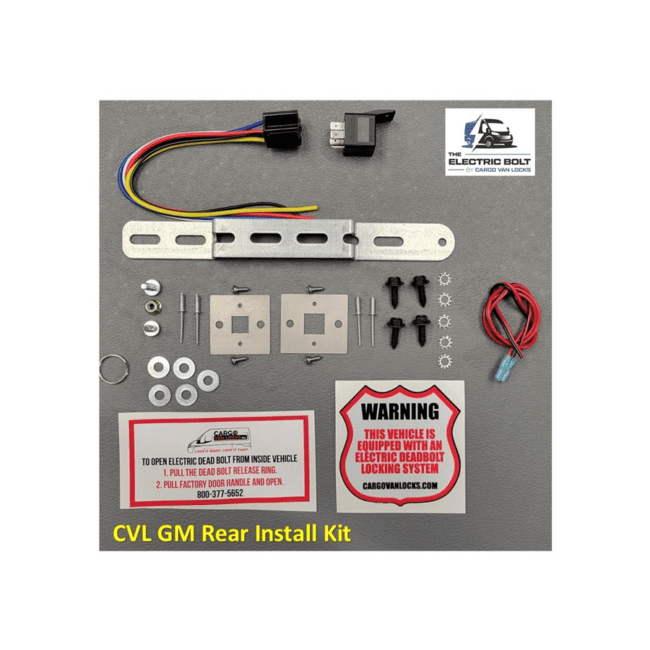 The contents of the GM "Electric Bolt" Swing Side Door Kit.