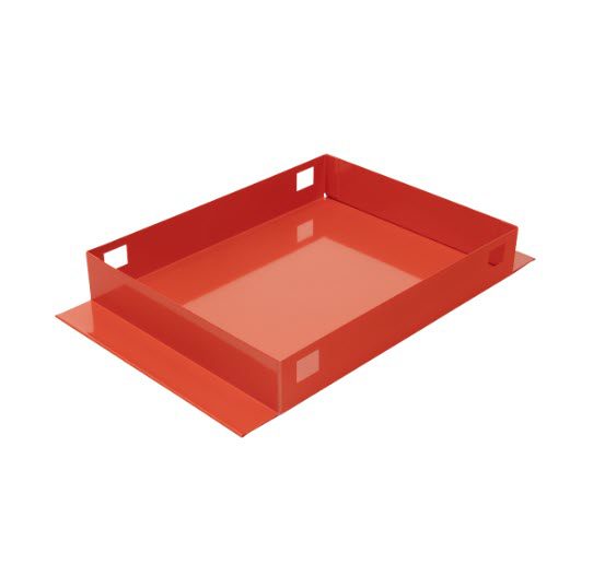 Red powder coated steel accessory tray.