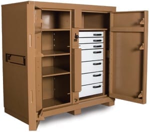 Knaack Jobmaster Cabinet Model 112 shown with doors open.