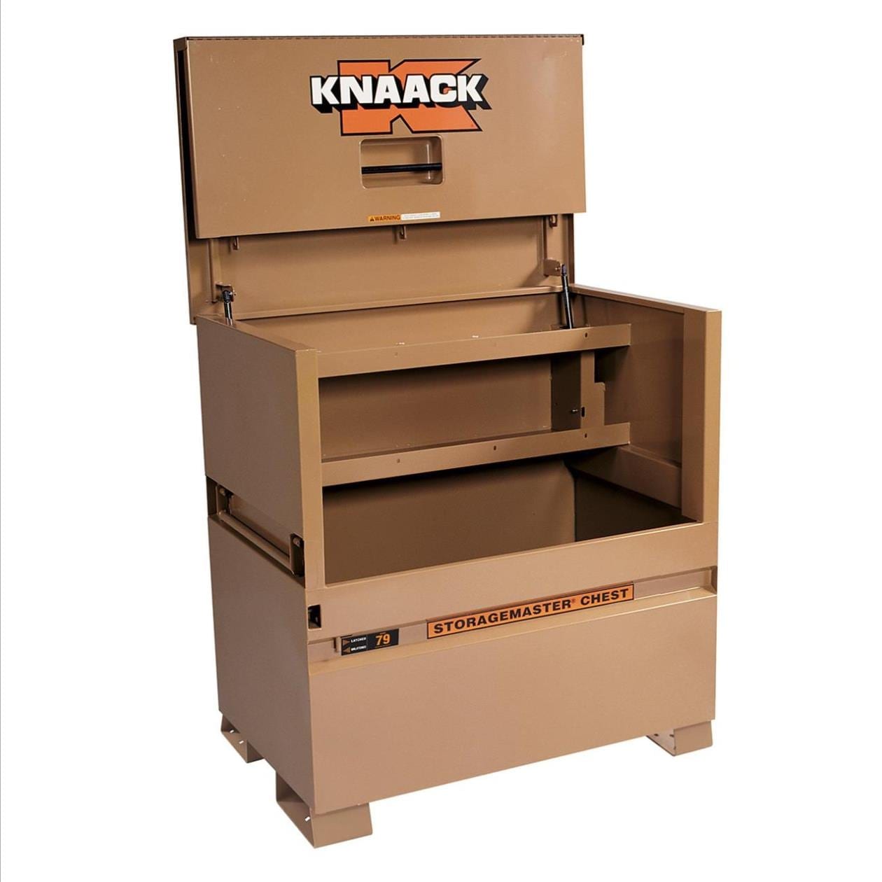 Knaack 79 Series STORAGEMASTER Piano Box Model 79 shown open with empty shelving.