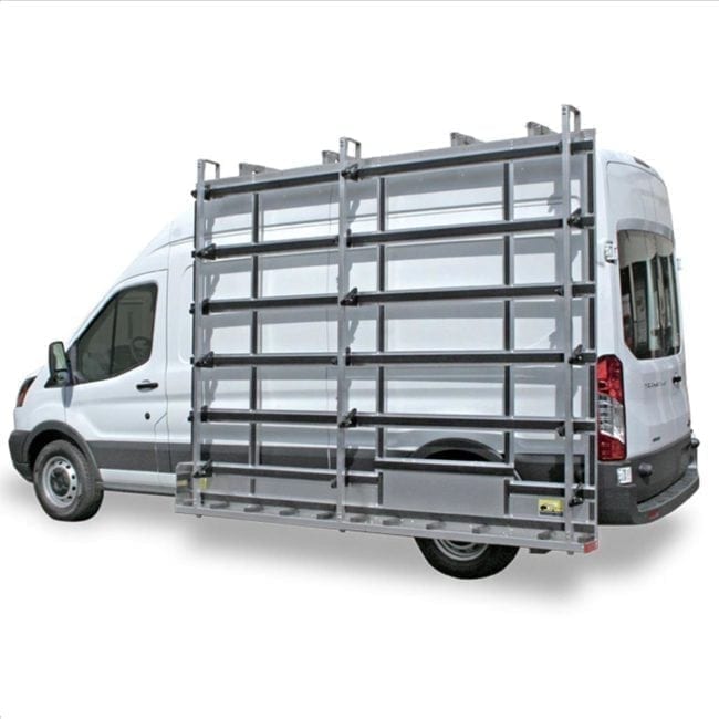 My Glass Truck Ford Transit Glass Rack on the side of a white truck