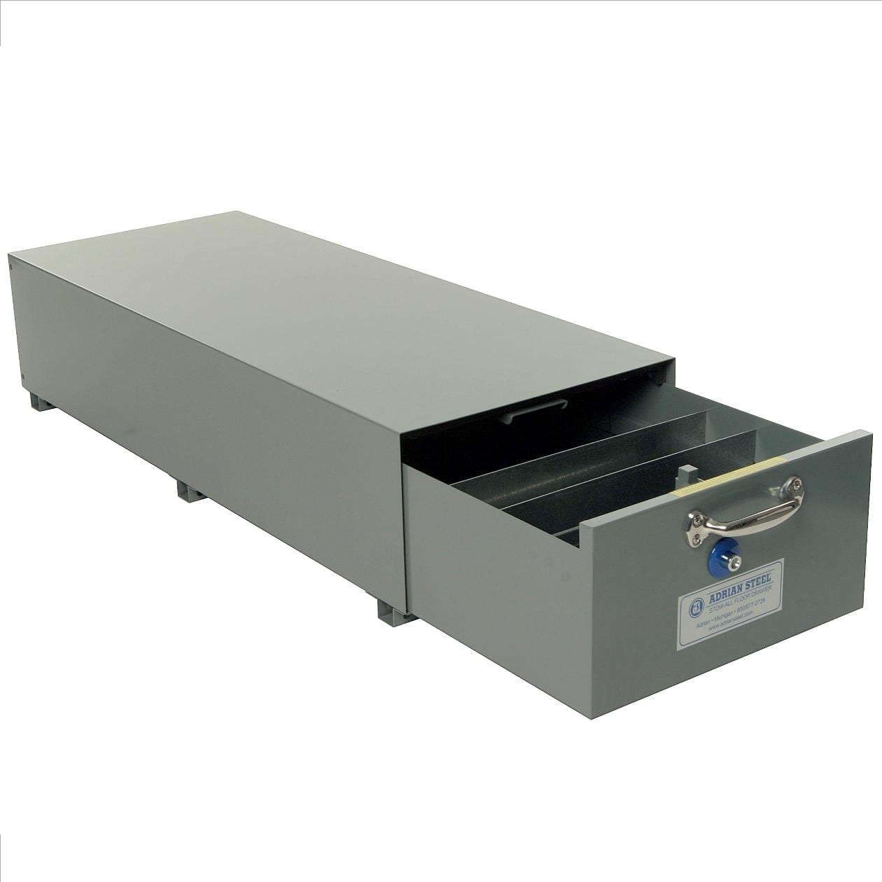 Side view of an open Adrian Steel Double Wide Deep Stow-All Model SA-20