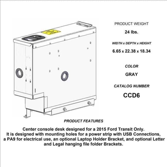 Adrian Steel Center Console Desk for Ford Transit Model CCD6