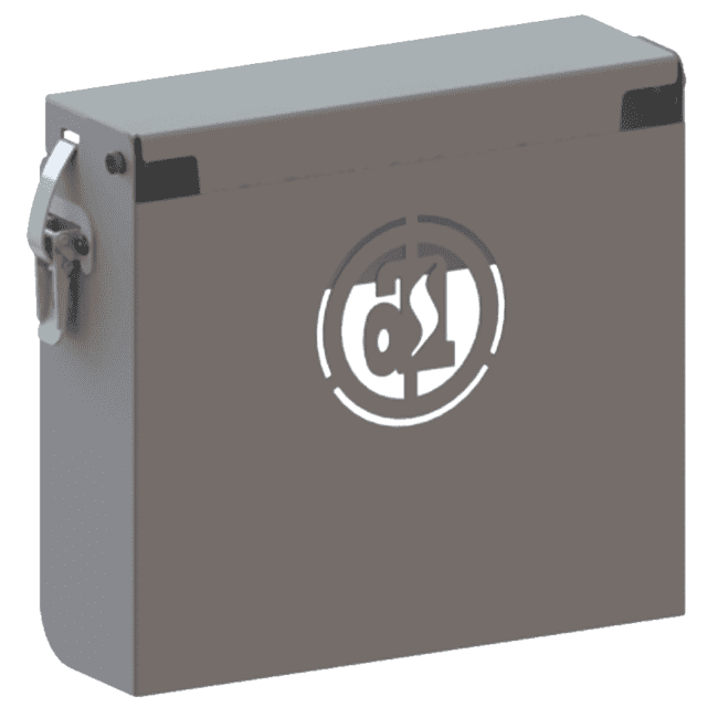 Front view of gray Adrian Steel gauge cover.