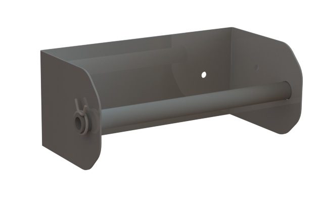 Front view of gray Adrian Steel single spool holder (not installed)