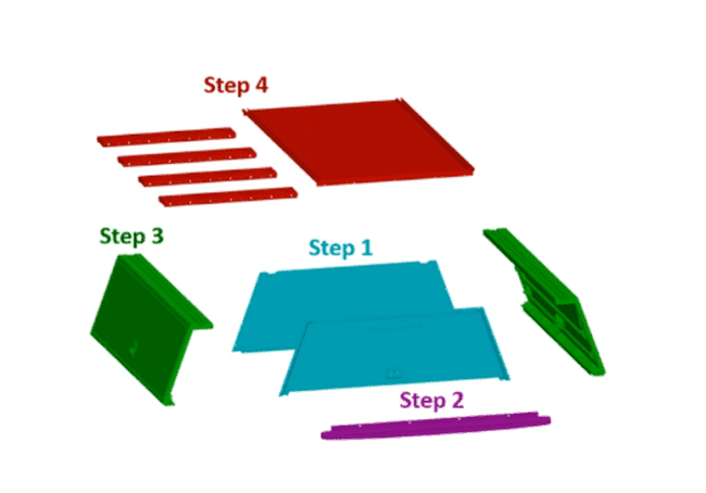 Illustration of aluminum topper parts before assembly.
