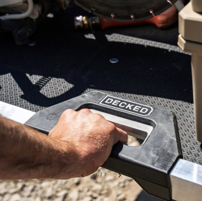 View of Cargo Glide handle installed on a truck.