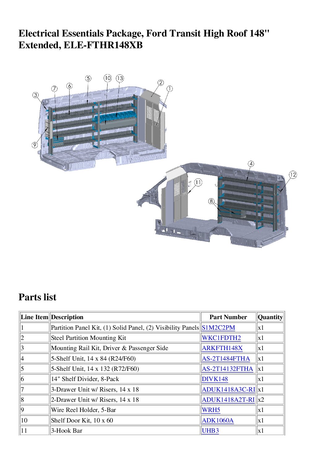 Adrian Steel Next Gen Electrical Essentials Package for High Roof Ford Transit - ELE-FTHR148B & ELE-FTHR148XB