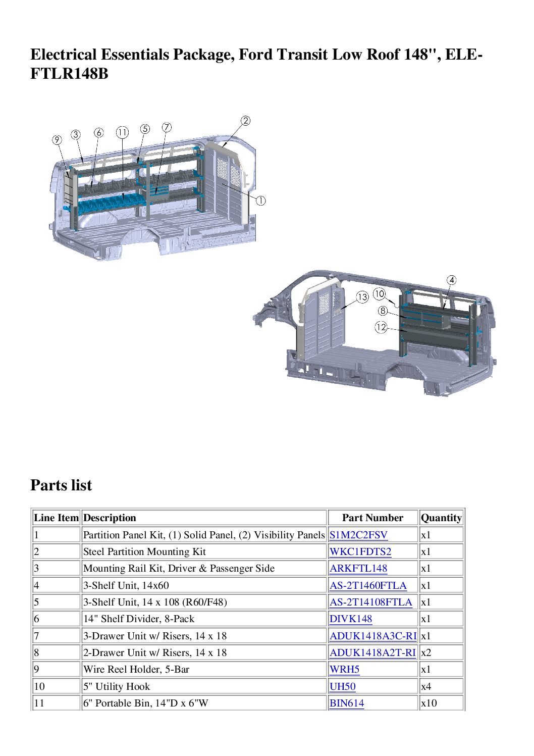 Adrian Steel Next Gen Electrical Essentials Package for Low Roof Ford Transit - ELE-FTLR130B & ELE-FTLR148B