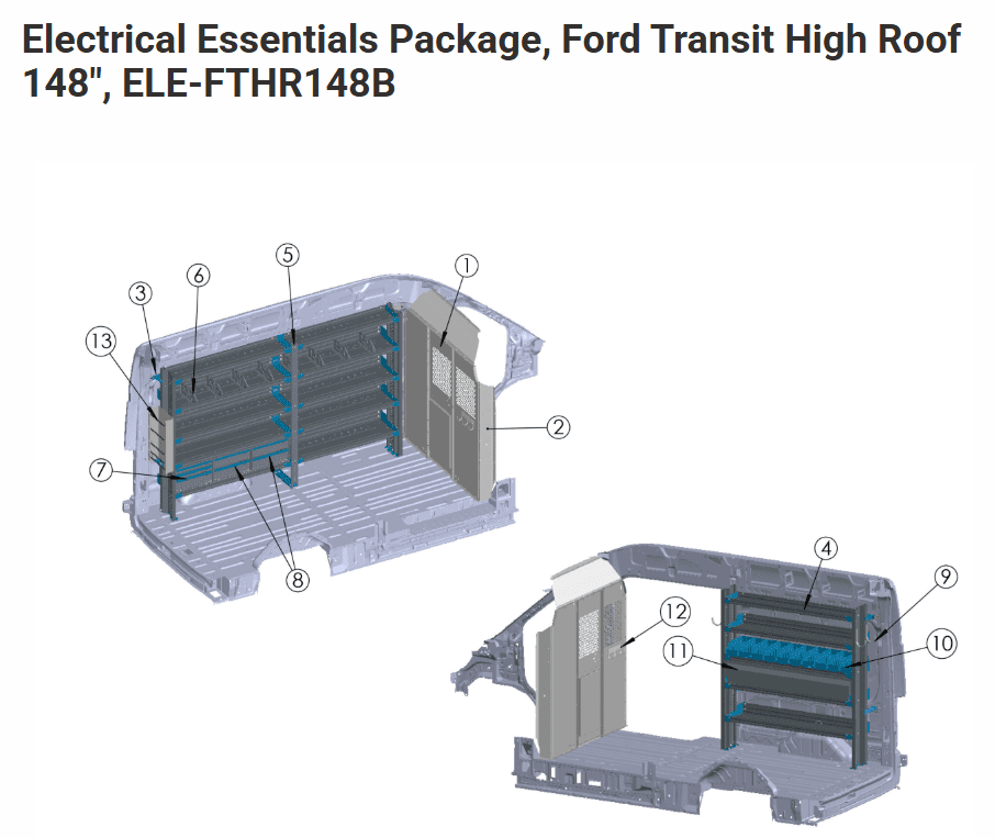 Adrian Steel Next Gen Electrical Essentials Package for High Roof Ford Transit - ELE-FTHR148B & ELE-FTHR148XB